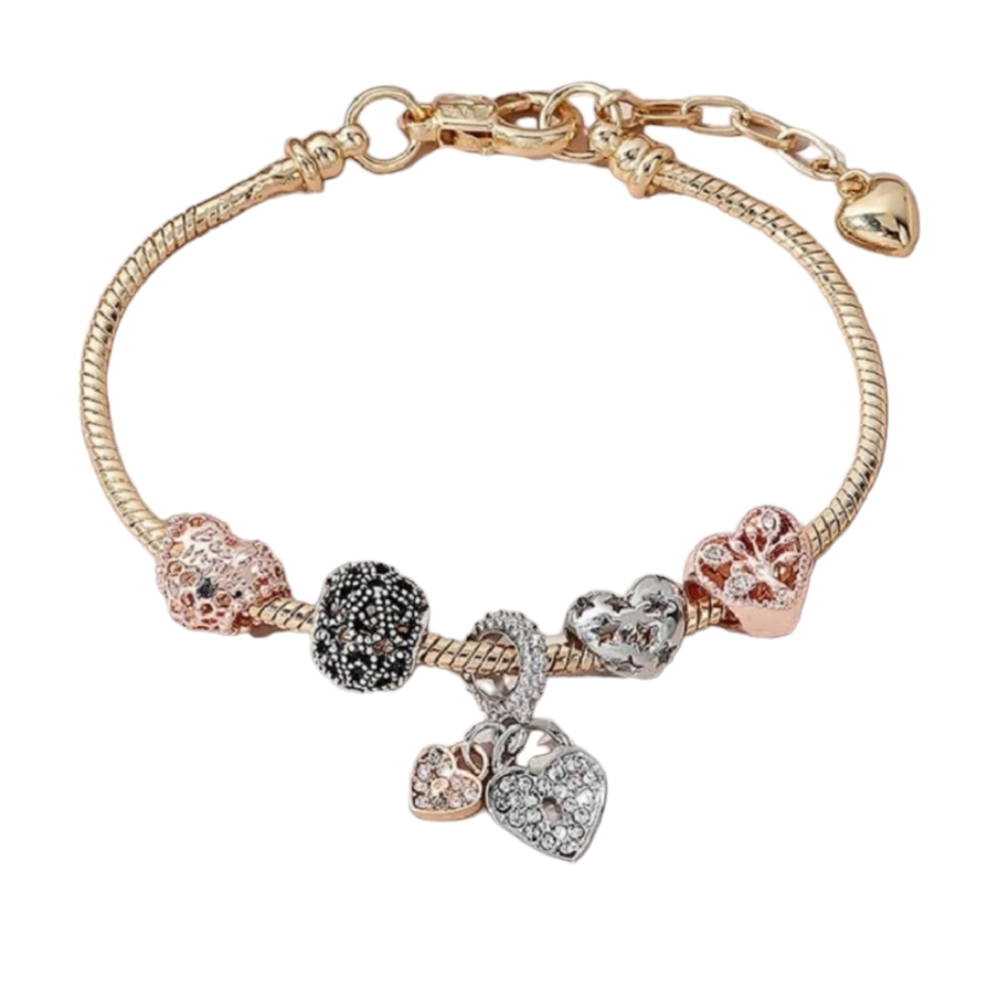 Crystal Heart Pendant Charm Bracelet
